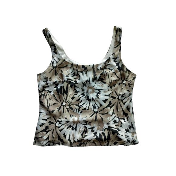 Alex Evenings Women's Brown Cream Floral Print Chiffon Cami Tank Top Size L - Picture 1 of 7